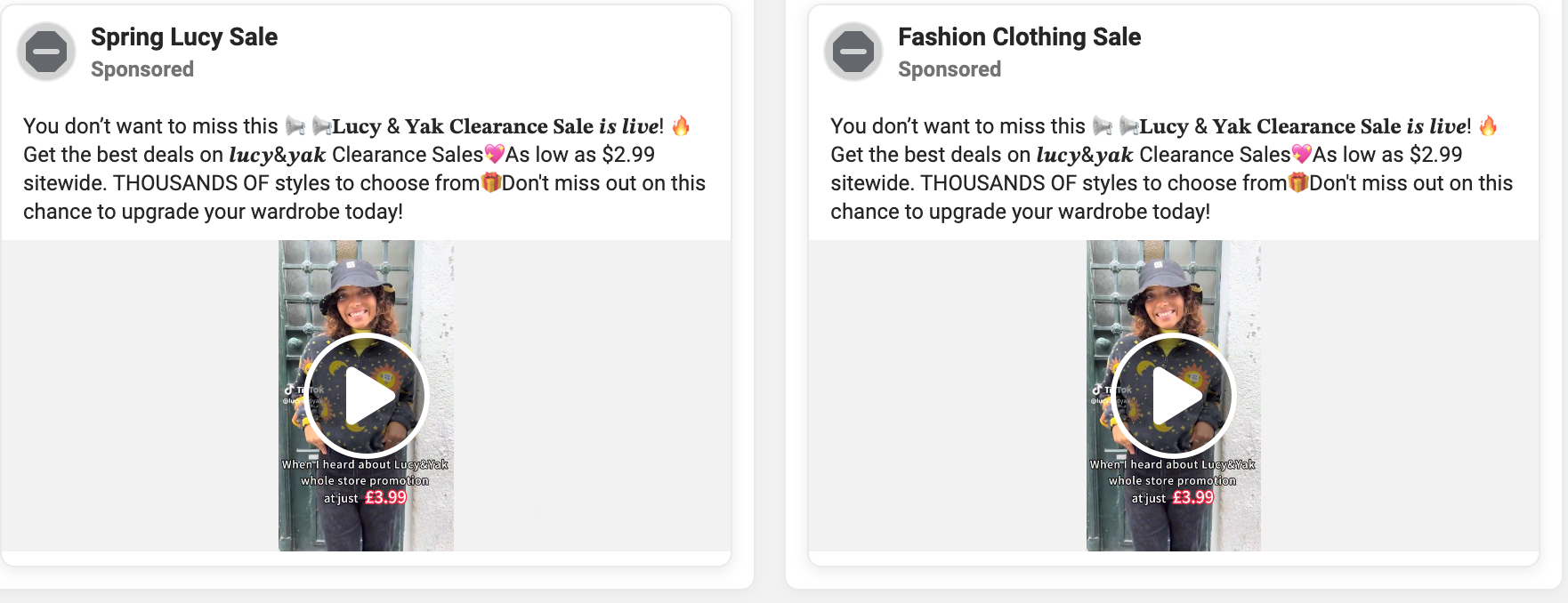 Lucy and Yak Sale Scam Ads