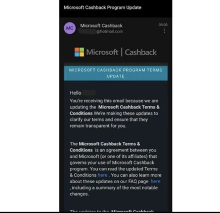 Is the Microsoft Cashback Email from Legit or a